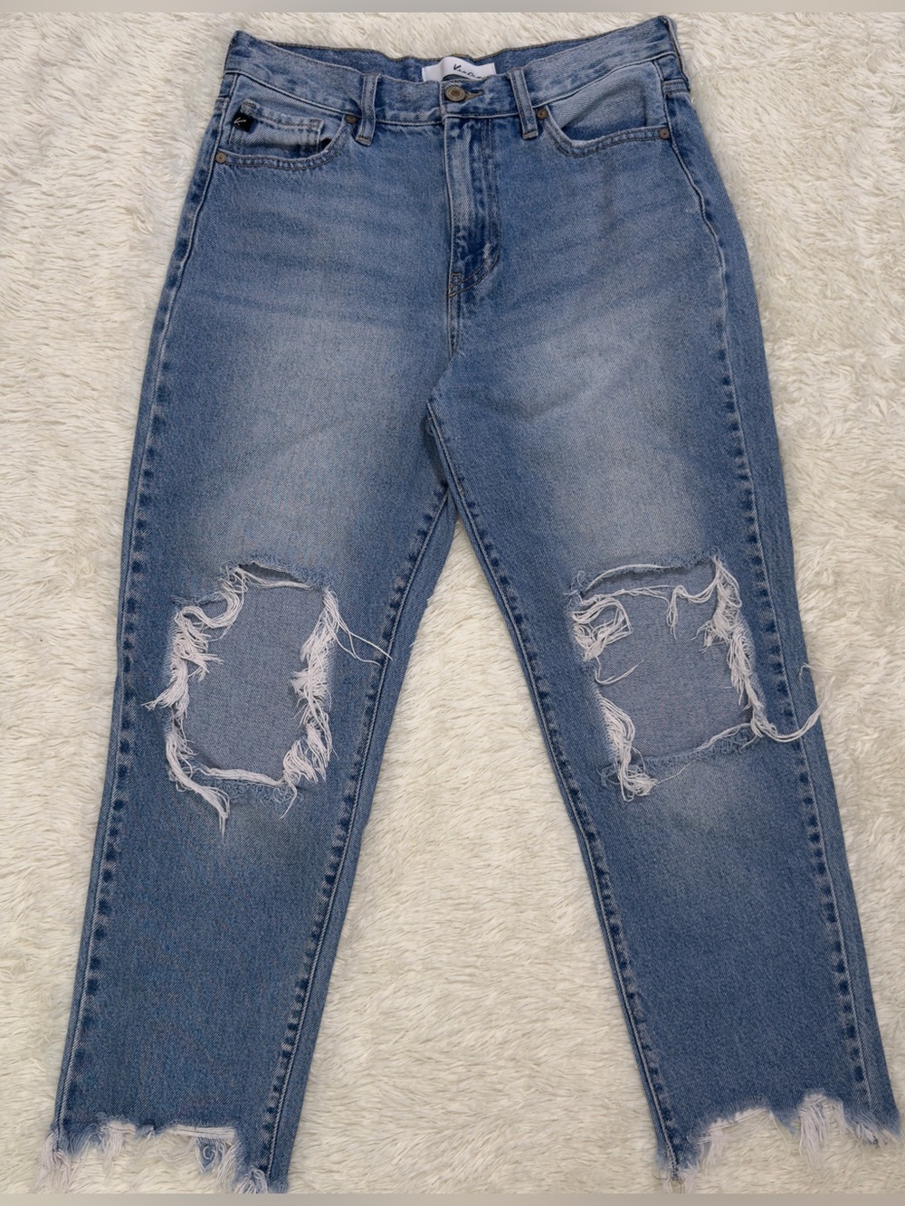 KanCan Women's High Rise Distressed Straight Leg Jeans Size 7/27 Raw Hem KC7180M